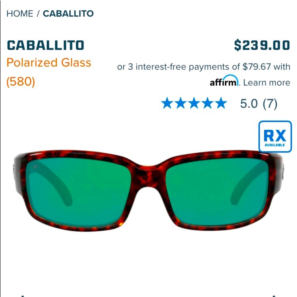 Costa Del Mar Caballito Polarized Glasses 580G